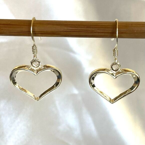 AG# Sterling 925 Silver 1” Dangle Heart Earrings - Picture 3 of 8